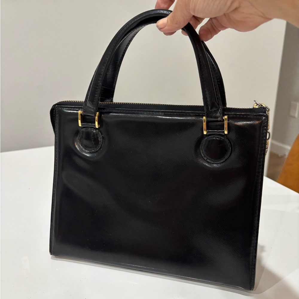 Vintage Gianni Versace Medusa Top Handle Satchel Black Gold Hardware 1990s Italy - Picture 6 of 12